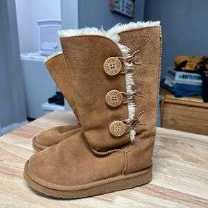 UGG Tan Suede Boots with Button Detail